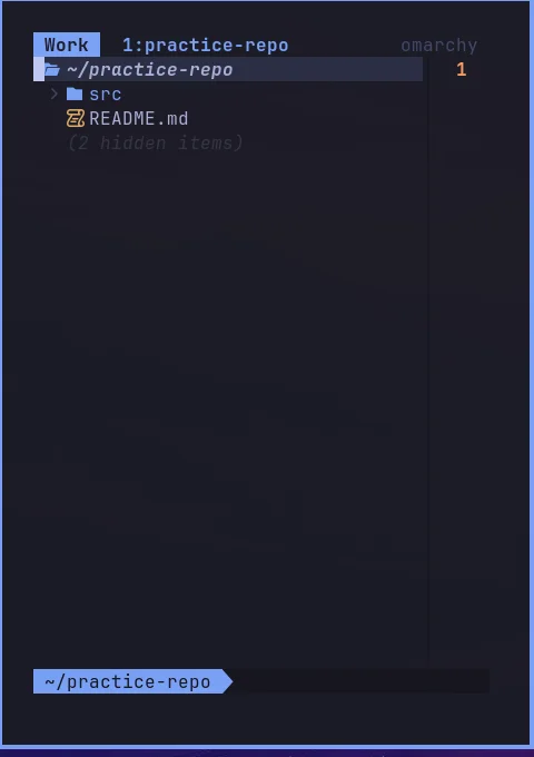 The real Neovim file sidebar, showing a project tree with a src folder and README.md