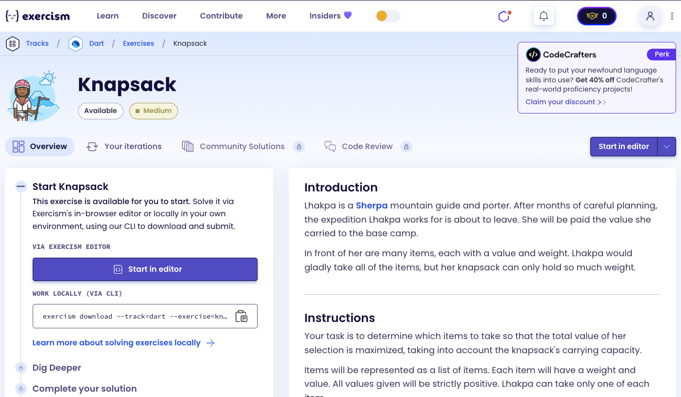 Knapsack Exercise