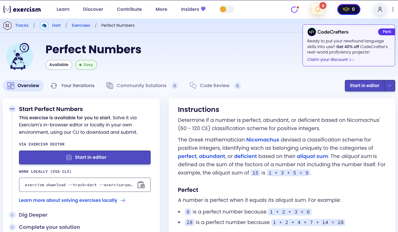 Perfect Numbers Exercise